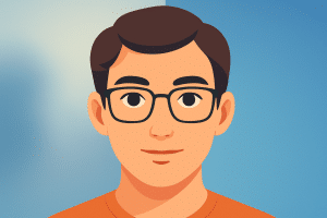 Persona con gafas para miopía magna pasando de visión borrosa a visión nítida.
