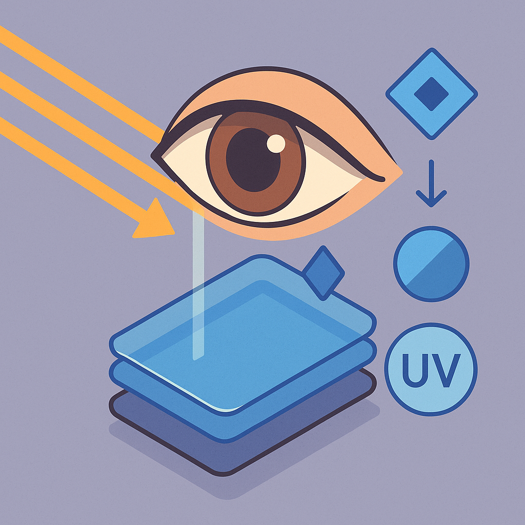 Ojo estilizado con filtros y capas tecnológicas de protección visual.