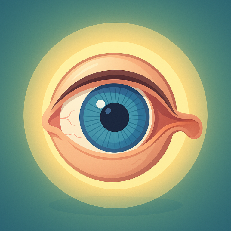 Ojo humano estilizado con halo protector que simboliza prevención visual.